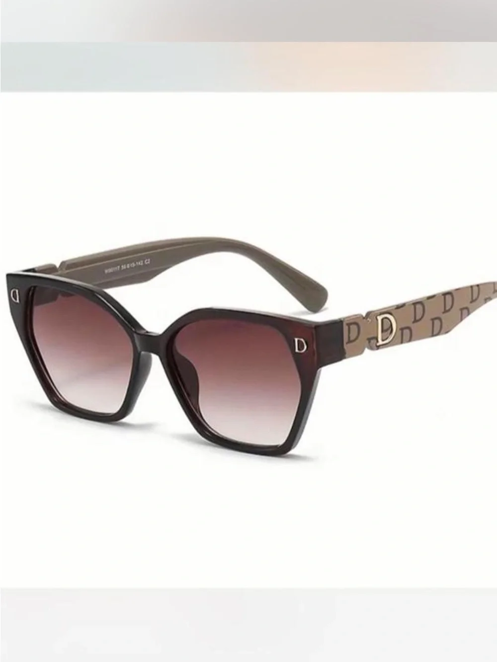 New ~ Dior Look Logo-Trim Black Sunglasses with Beige Temples W/Case